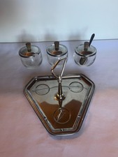 Vintage Mid Century Modern Shelton Ware NYC 3 Condiment Serving Dish Set w/spoon picture