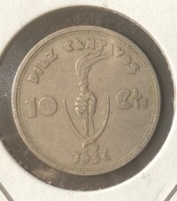 1937 BOLIVIA  10 CENTAVOS COPPER NICKEL COIN-22.5MM-KM#180-ONE YEAR TYPE picture
