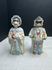 Antique German Bisque Monkey Nodder Pair 5.25” Figural Monkeys Glasses Repaired picture