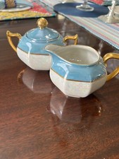 Vintage Z.S.&C Bavaria Opalescent Cream & Sugar w/Lid Gold Handles Excellent picture