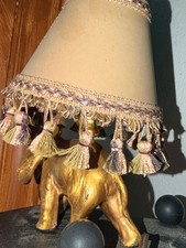 Vintage Bronze Elephant Table Lamp Gold Finish Tasseled Shade Hollywood Regency picture