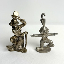 Vintage 1985 Spoontiques Pewter Clown Figurine Lot of 2 Miniatures Umbrella Cane picture