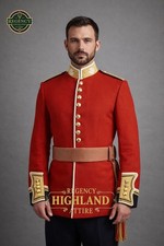 Regency Highland Military Officer Tunic – Red Ceremonial Dress Coat with Gold Em picture