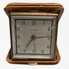 Vintage 1950s Hampden Travel Alarm Clock Wind Up Leather Case West Germany MCM picture