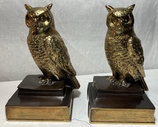 Vintage MCM Cast Brass Owl Bookends 6” x 3.5” x 3.5