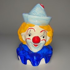 VTG Hand Painted Ceramic Clown Figurine Piggy Bank w/stopper Made In Taiwan picture