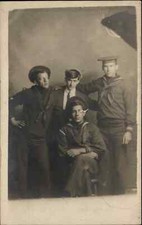Navy Sailors Boston Studio Uniform USS Rhode Island Caps Hats RPPC c1915 #2 picture