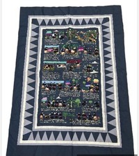 Vintage Hmong Hand Embroidered story cloth tapestry 38X52 Beautiful Blanket picture