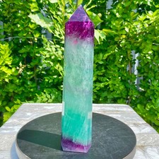 3.04LB Natural Rainbow Fluorite Obelisk Quartz Crystal Wand Tower Point Heal picture