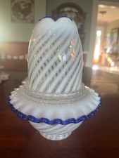 fenton blue ridge spiral optic 3 piece fairy lamp. excellent condition Gorgeous picture