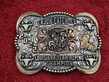 Cajun X~Treme Rodeo Champion☆Team Roping☆2022☆ TROPHY BUCKLE☆Louisiana☆RARE☆86 picture