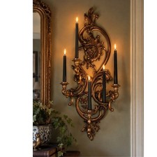 Vintage Syroco 5 Arm Wall Sconce 35” Gold Hollywood Regency MCM Rococo USA picture