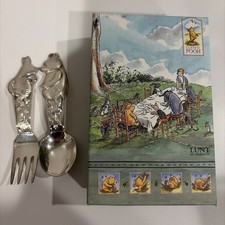 Lunt Disney Pooh & Piglet Silver Plated Spoon & Fork Set For Baby NIB picture