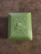 Vintage Jadeite Green Trinket Box with Embossed Rose Lid picture