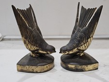 Vtg Swallow Bookends Sculptural Bird Bookend Pair Heavy Cast Metal Mid Century  picture
