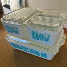 Vintage Pyrex Butterprint Turquoise 500 Series Refrigerator Set with Lids - Comp picture