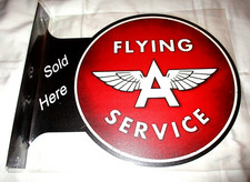 FLYING A SERVICE GASOLINE- Double-Sided Imprint Metal Flange Sign #03 NEW picture