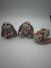 Vintage Ceramic Floppy Ear Bunny Rabbits Figurines Easter Decor Set of 3 picture