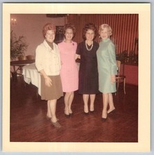 Vtg Color Snapshot Four Elegant Women Fashion Dresses Bouffant Hair Party 1960s picture