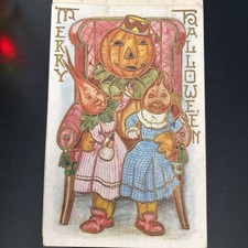Antique Halloween Postcard Anthropomorphic Family Embossed Posted 1910 picture