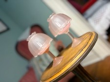 Pair of Vintage Satin Pink Glass Pedestal Fairy Lamps 5” tall  picture