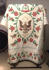 Vintage Homemade Needlepoint Eagle Themed Quilt picture