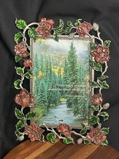 Vintage 90s 3D Red Floral Photo Frame Shakespeare Nature Quote Tabletop Pewter picture