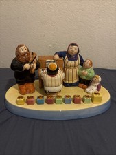 Vintage Handcraft Ceramic Klezmer/Musical Family Hanukkah Menorah (Lotus) picture