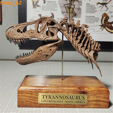 Tyrannosaurus Rex Skull Fossil Model Handcraft Dinosaur Statue With Wood Base picture