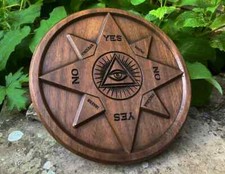 PENDULUM DIVINATION BOARD - Carved in Solid Walnut Wooden Sculpture Altar Piece picture