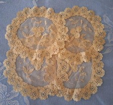 Antique Set 4 Brussels Princess Lace Doilies Unused Ecru Doily Rounds picture