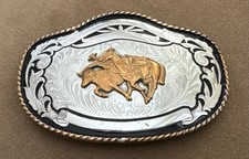 VTG COMSTOCK SILVER COWBOY RODEO STEER WRESTLING BULL DOGGING TROPHY BELT BUCKLE picture