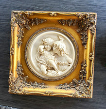 Antique Gold Metal Square Cherub Relief Wall Plaque Hanging, Gold/White picture