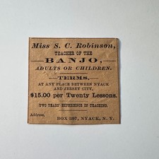 Miss SC Robinson Teacher Of The Banjo Nyack NY 1885 Englewood NJ Ad 5AK8-M34 picture