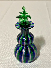 Vintage Murano Blown Art Glass Blue/Green/Pink Perfume Bottle w/Stopper/Italian picture