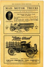 1912 Mais Motor Trucks of Indianapolis AND Chicago Pneumatic Little Giant Ad 1pg picture