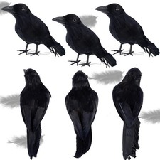 ATDAWN 6 Pack Halloween Black Feathered Crows, Realistic 6 crows, picture