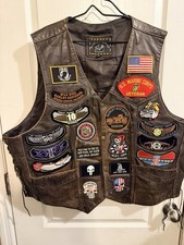 Vintage Milwaukee Leather SHAF Biker Vest Size 56 Harley HOG USMC Patches picture