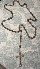 Vintage Catholic Rosary Wood Beads Ornate Openwork Trellis Crucifix Sacred Heart picture