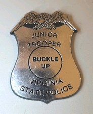 Vintage Kids Junior Trooper Virginia State Police Plastic Badge Buckle Up  picture