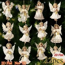 12Pcs Wooden Victorian Angel Christmas Tree Hanging Ornaments Decor picture
