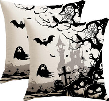 Halloween Haunted House & Ghost Throw Pillow Covers 18X18 Set of 2, Pumpkin Spoo picture
