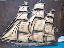 Vtg Mid Century Modern Wood  Sailing Pirate Ship Boat 3-Demension picture