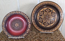 Vintage Polish Hand Carved Wooden Plates 1979 picture