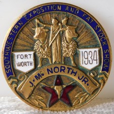 Vintage 1934 Fort Worth Texas Fat Stock Show Expo Star Telegram Editor Badge picture