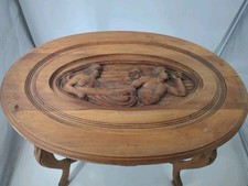 Antique Wooden Mermaid Plaque Side Table Hand Carved Estate Find  picture