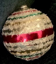 Vtg. MCM Jumbo 4” Mercury Glass Christmas Ornament*Multi-Color*Tinsel*Japan picture