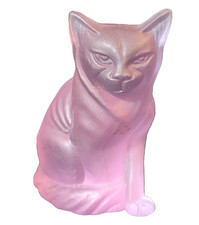 Frosted Pink Glass Sitting Cat Figurine Crystal Marked R. Lalique France 3.75