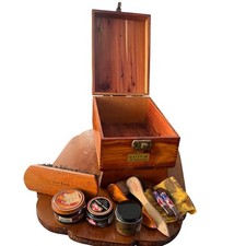 Vintage 60's Griffin Shinemaster Cedar Wood Shoe Shine Box Valet Brushes Polish picture