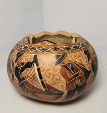 VTG Peruvian Intricate Hand Fine Carved Etched Gourd Peruvian Culture Scenes picture